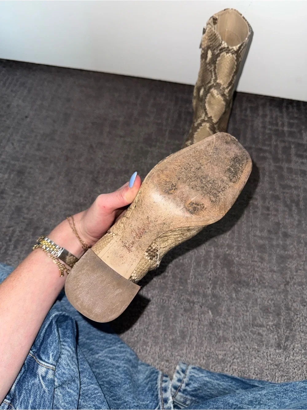 Sam Edelman Snake-Print Ankle Boots in Beige and Brown